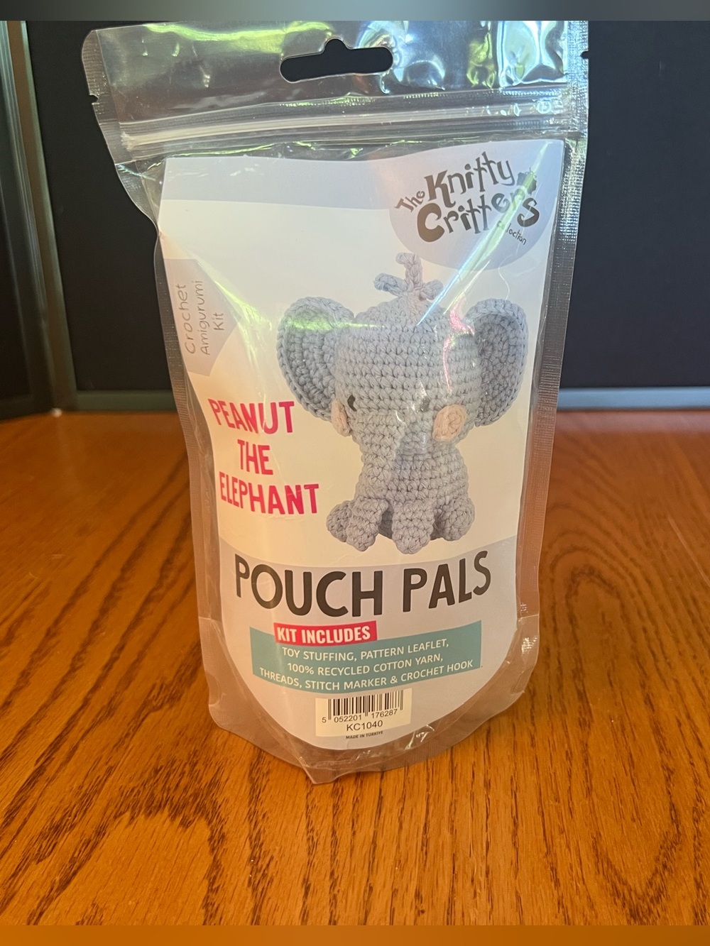 Pouch Pals Peanut the Elephant Crochet Kit - Gray